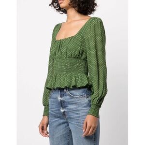 Reformation Hearth Polka Dot Square Neck Top Smocked Waist Womens Blouse Size 12